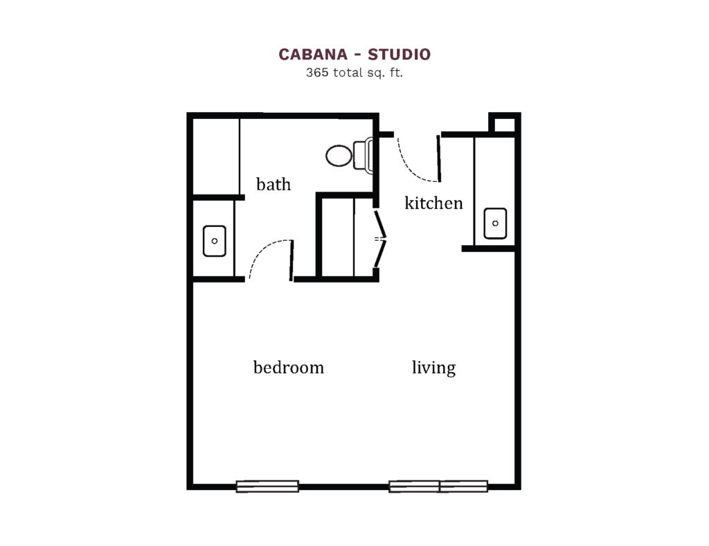 Assisted Living Cabana – Studio floor plan image.