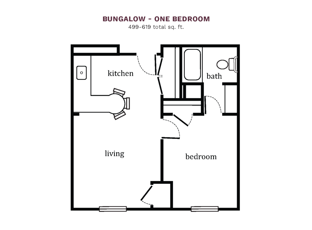 Assisted Living Bungalow – One Bedroom floor plan image.