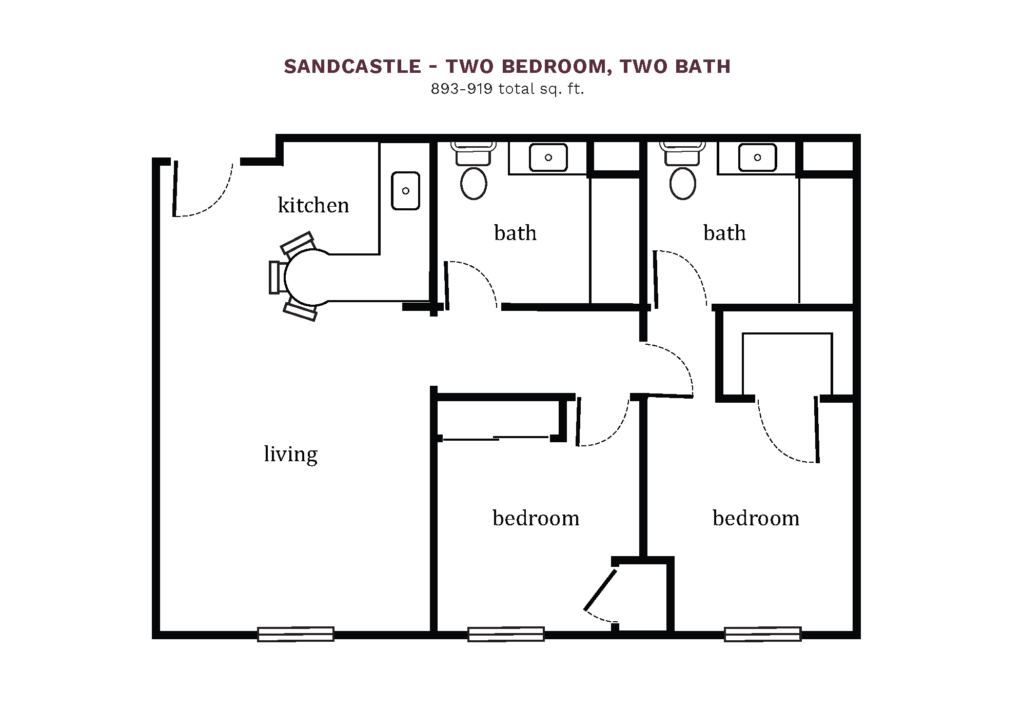 Assisted Living Sandcastle – Two Bedroom, Two Bath floor plan image.